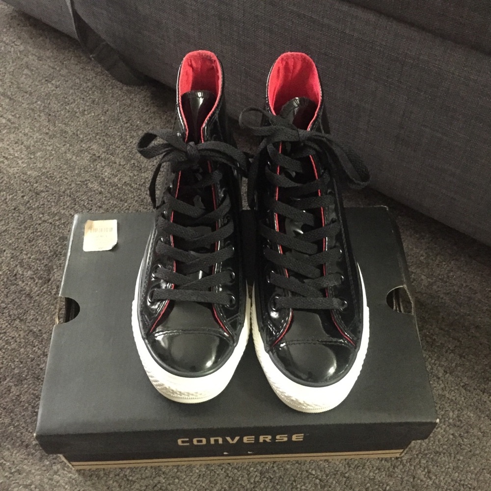 Black Patent Leather Hi Tops Converse Men4 Women5